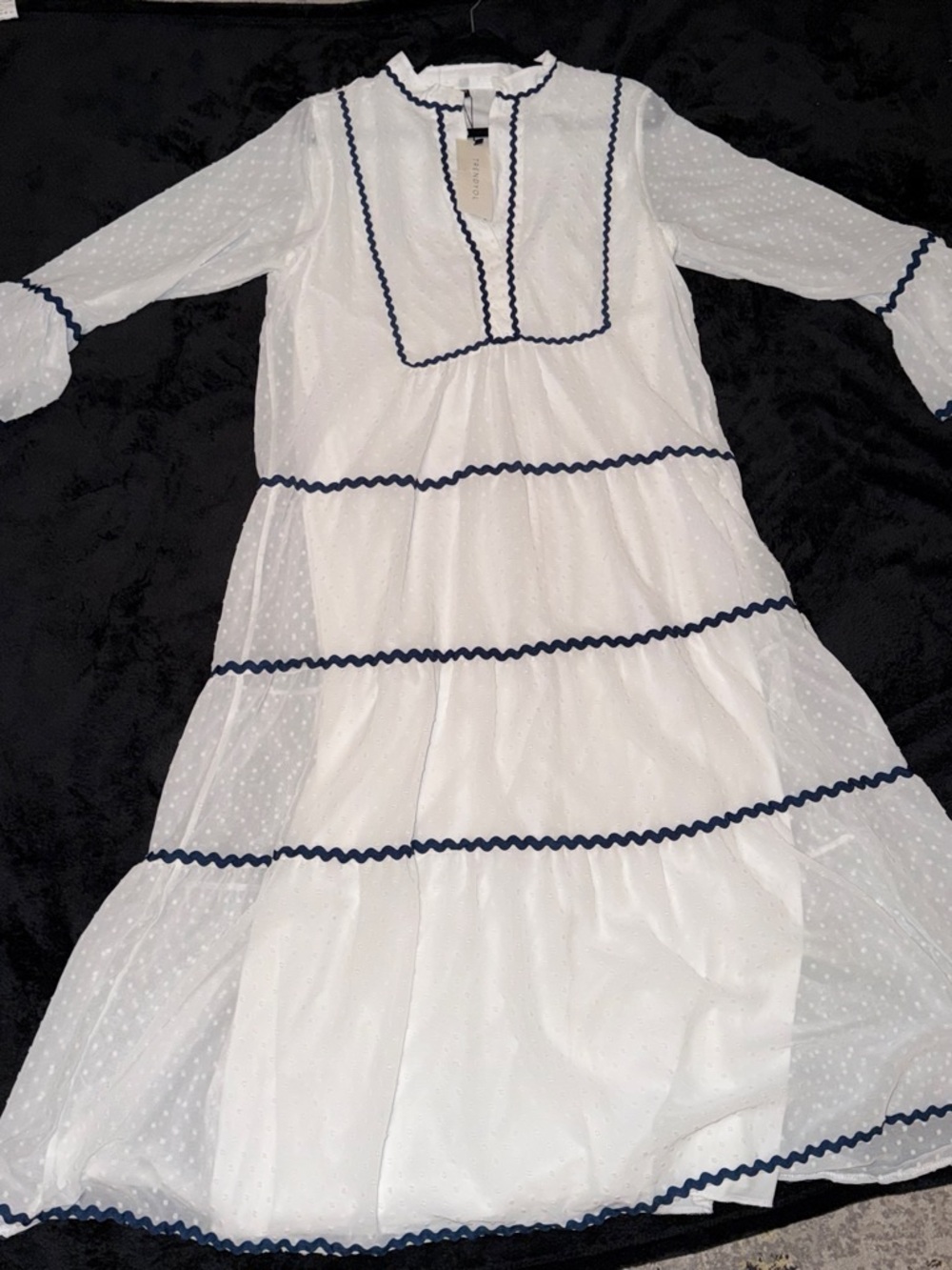 Trendyol White Maxi Dress with Navy Rickrack Trim